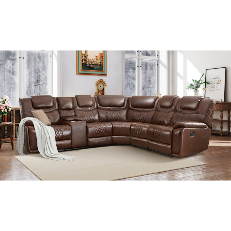 Genuine leather reclining sectional discount